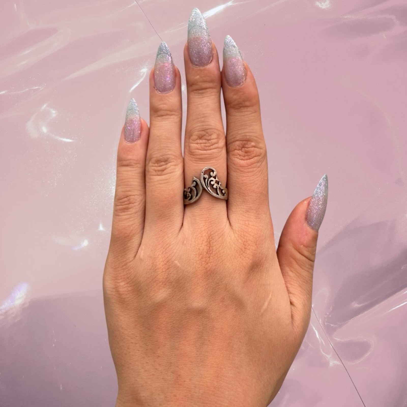 Vintage Boho Fairy 925 Sterling Silver Ornamental Scroll Wave Crown Ring Size 7